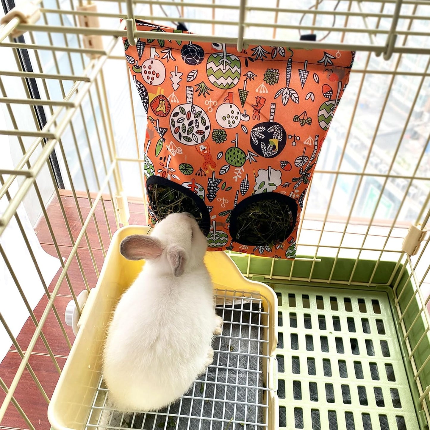 Rabbit Litter Box with Hay Bag, 4-in-1 Rabbit Potty Toilet Feeding Cleaning Set for Dwarf Bunny Guinea Pig Chinchilla (White)