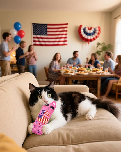 PET SHOW 8 Pack 4th of July Cat Kicker Toys with Catnip Patriotic Crinkle Sound Toys for Indoor Cats Star Stripe American Flag Patterns Plush Kittens Shape Natural Interactive Toys Pet Kitty