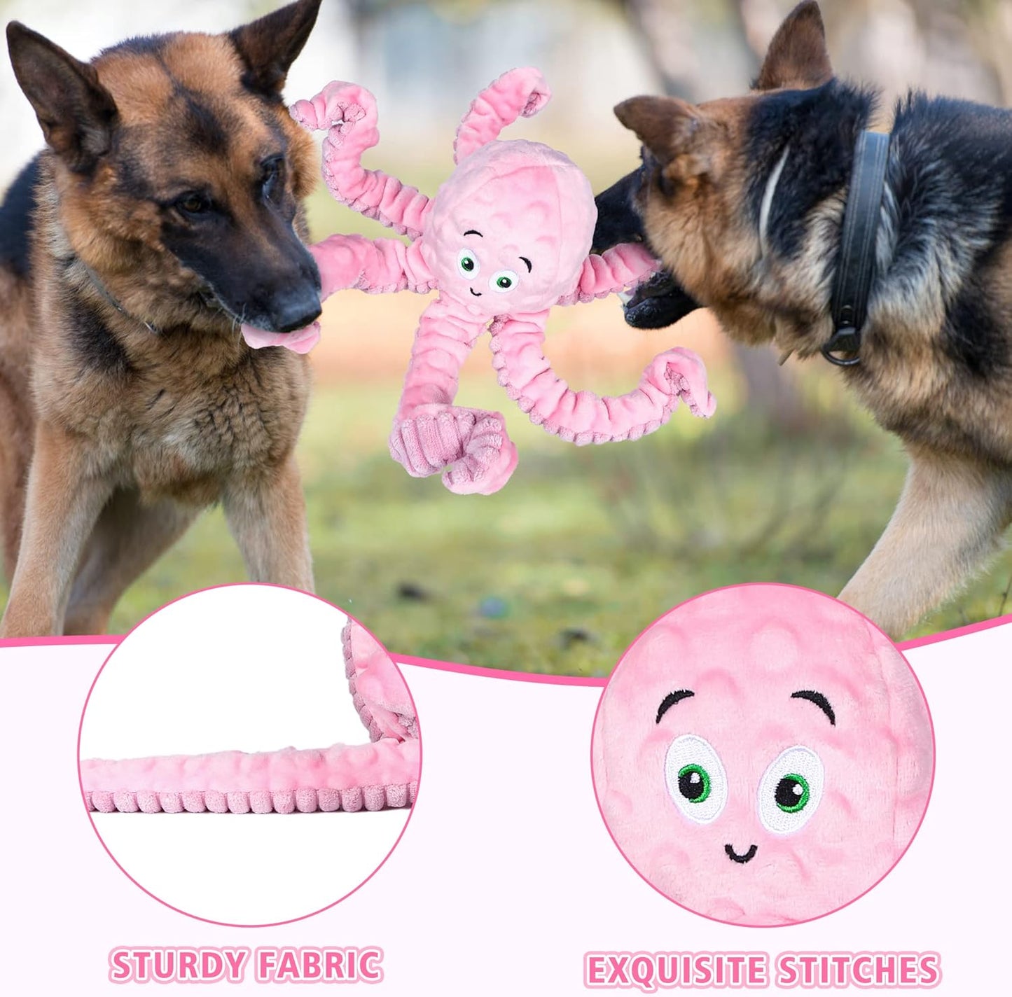 Dog Squeaky Toys Octopus - Tough Plush Large Medium & Small Dog Toys - Stuffed Animals Puppy Toys (Octopus Pink)