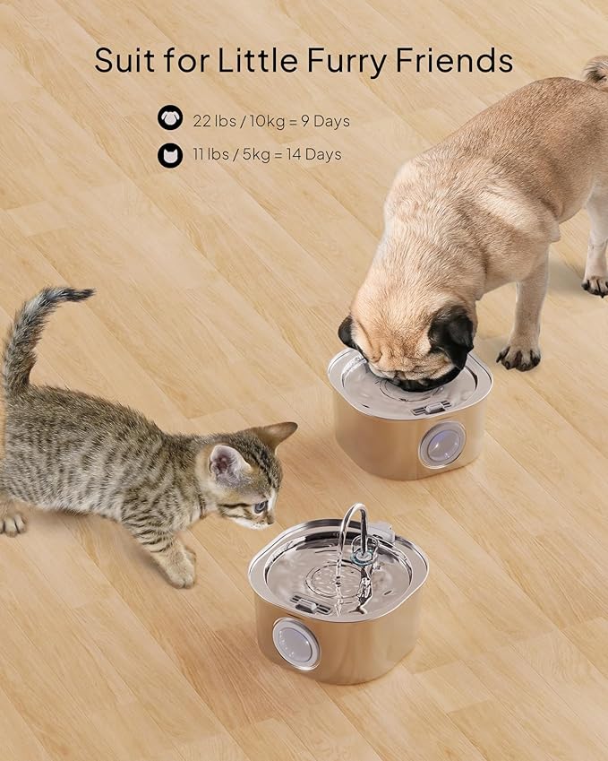 PEKTACO Cat Water Fountain Stainless Steel, 3.2L/108oz Cat Water Dispenser with Quiet Water Pump and Water-Level Window, Dishwasher Safe Pet Drinking Fountain for Cats Indoor with Replacement Filter