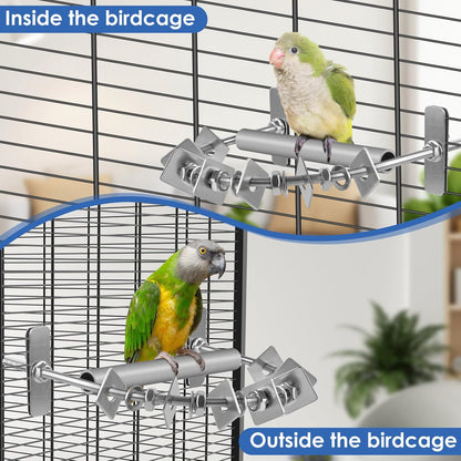 Bird Perch for Cage, Stainless Steel Parrot Perches with Metal Chew Toys, Bird Nail Trimming Cage Accessories for Cockatiels, Macaws, African Grey, Amazon Parrots