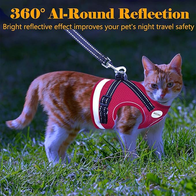 Cat Harness and Leash for Walking, Escape Proof Soft and Breathable Adjustable Vest Harness for Cats, Lightweight Easy to Control Medium Dog Kitten Harness, Comfortable Outdoor Jacket