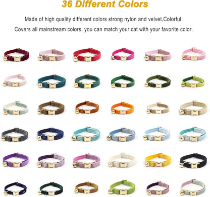 Colorful Cute Cat Collars for Boys Cats, Optional Bowtie,Cat Collar Personalized with Name Tag & Bells,Soft Durable Custom Kitten Collars for Small Large Cats (Peacock Green)