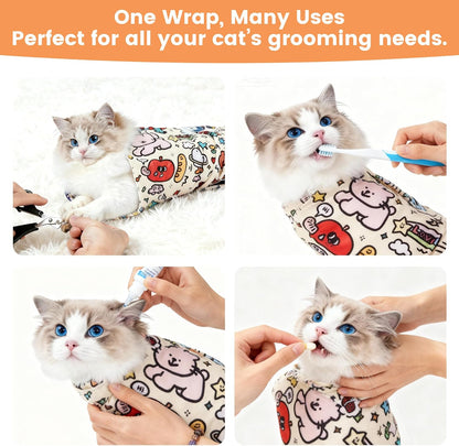 Cat Grooming Wrap – Self-Adhesive Burrito for Stress-Free Nail Trimming, Grooming & Medication – Soft, Machine-Washable, Fits Cats up to 15 lbs