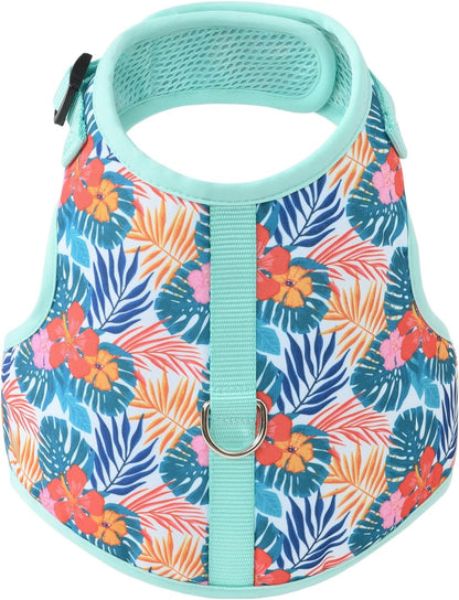 Mile High Life Dog Harness, Air Mesh Floral Vest Harness for 20 lbs Small Dogs & Cats, Easy Get on Adjustable Easy Closures Both Neck and Chest(Green Flower, M Chest 18"-20")