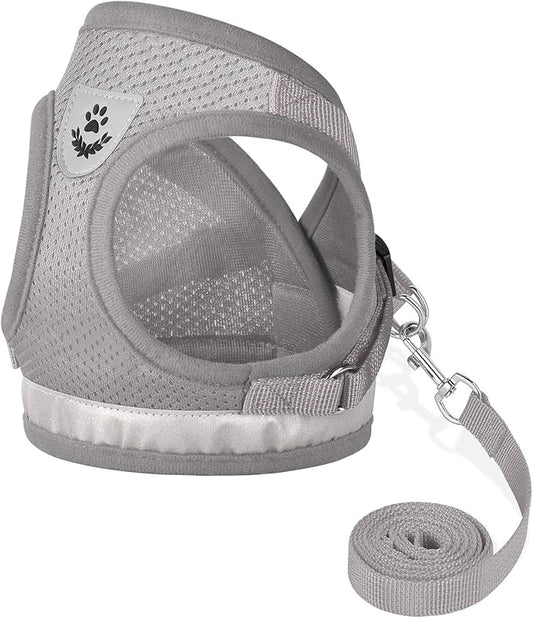 Cat Harnesses and Puppy Harness with Leashes Set, Escape Proof Cat Harness, Adjustable Reflective Soft Mesh Vest Fit Puppy Kitten Rabbit Ferrets's Outdoor Harness(greyXL)