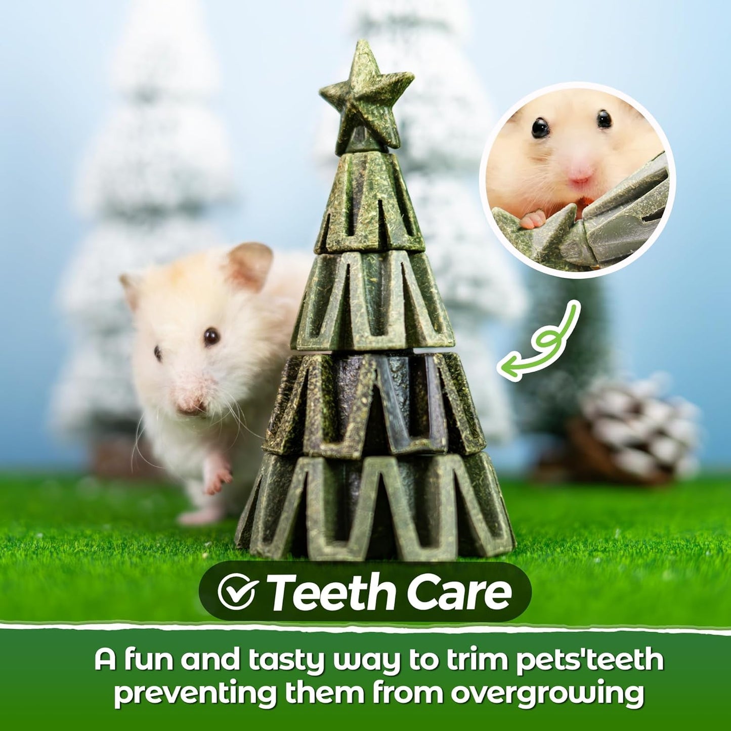 TEEWY Christmas Tree Guinea Pig Toys, Natural Vegetables, Fruits and Timothy, Hamster Chew Toys for Teeth, Guinea Pig Toys Enrichment, Small Animal Chew Toys for Chinchilla, Hamster, Rat, Gerbil