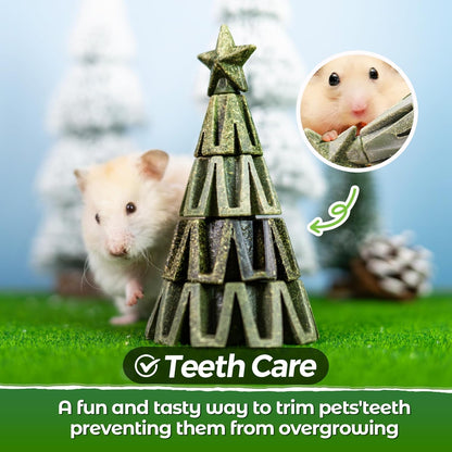 TEEWY Christmas Tree Guinea Pig Toys, Natural Vegetables, Fruits and Timothy, Hamster Chew Toys for Teeth, Guinea Pig Toys Enrichment, Small Animal Chew Toys for Chinchilla, Hamster, Rat, Gerbil