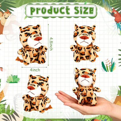 HyDren 18 Pcs Small Safari Stuffed Animals Bulk 4.8 Inch Jungle Animal Mini Plush Toy Lion Tiger Elephant Giraffe Leopard Monkey Figures for Summer, Baby Shower, Birthday Party(Cute Style)