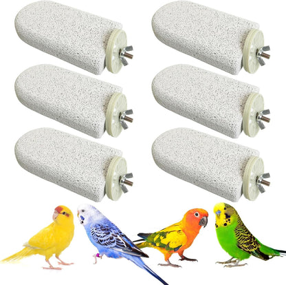 PINVNBY 6 PCS Large Bird Cage Perch Natural Parrot Beak Grinding Stone Calcium Parakeet Chew Toy Bird Stand Platform for Cockatiel Conure Lovebird Finch