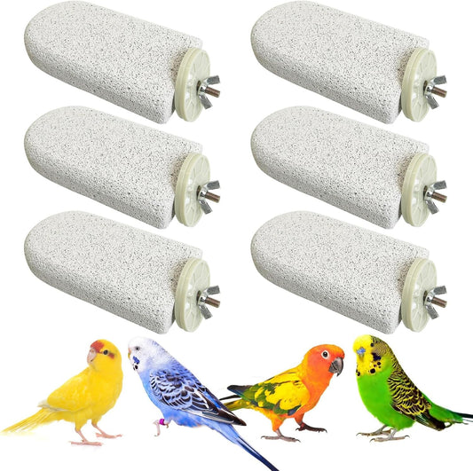 PINVNBY 6 PCS Large Bird Cage Perch Natural Parrot Beak Grinding Stone Calcium Parakeet Chew Toy Bird Stand Platform for Cockatiel Conure Lovebird Finch