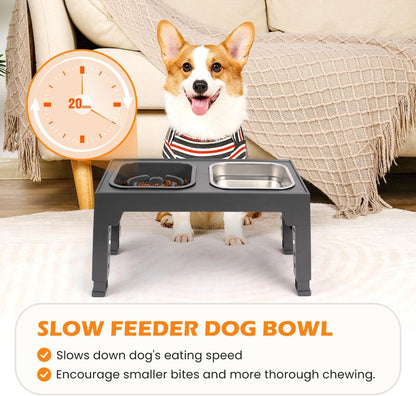 Heeyoo Elevated Dog Bowls, 5 Adjustable Heights Raised Pet Bowls, Adjusts to Height 3.2" to 12.2" for Small Medium Large Dogs