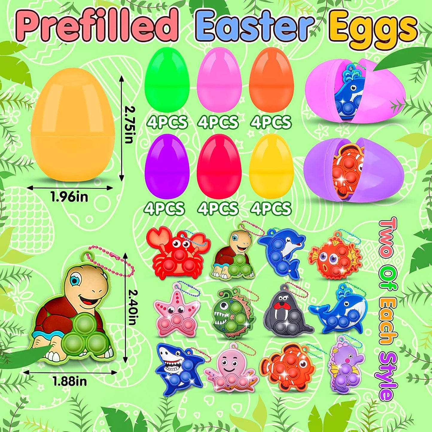 24 Pack Prefilled Easter Eggs with Toys,2.7inch Easter Eggs Filled with Sea Animal Pop Toys,Easter Basket Stuffers for Kids,Prefilled Eggs for Easter Egg Hunt