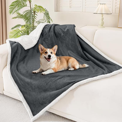 Smiry Waterproof Blanket Throw for Large Dogs, Soft Reversible Dog Blanket for Sofa Couch Bed, Washable Leakproof Sherpa Fleece Furniture Couch Cover Protector(50"x60", Dark Grey/White)