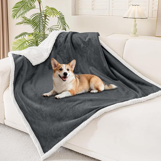 Smiry Waterproof Blanket Throw for Large Dogs, Soft Reversible Dog Blanket for Sofa Couch Bed, Washable Leakproof Sherpa Fleece Furniture Couch Cover Protector(50"x60", Dark Grey/White)