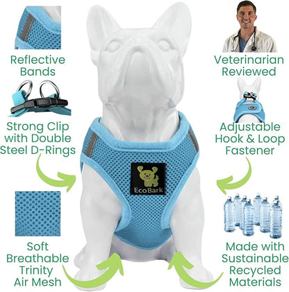 EcoBark Step in Dog Harness - Eco-Friendly Dog Harnesses for for Small & Medium Breed Dogs - Reflective and Adjustable Chest Body Halter Vest -Soft Luxurious Mesh (Baby Blue, XL)