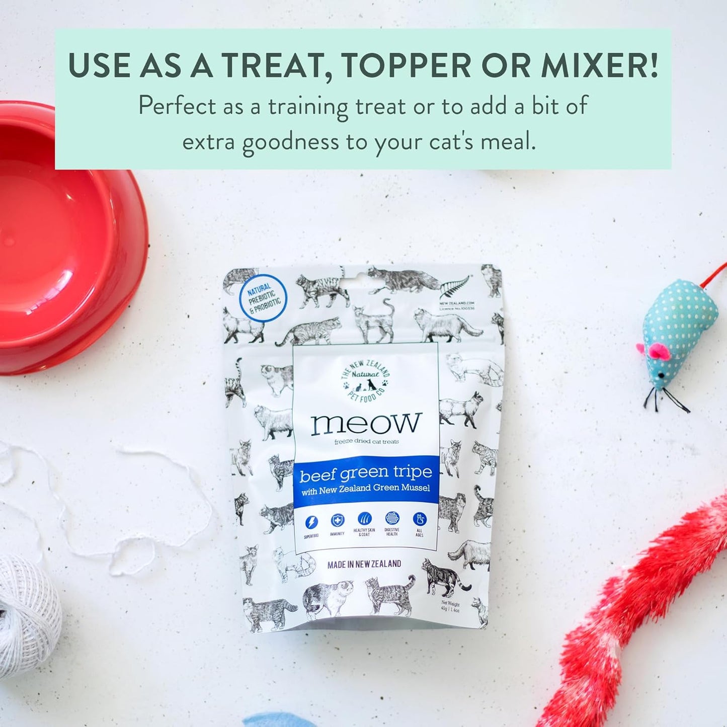 The New Zealand Natural Pet Food Co MEOW Freeze Dried Cat Treats - Beef Green Tripe with New Zealand Green Mussel, High Protein, Healthy Cat Snacks and Toppers, All Natural for all Life Stages, 1.4 oz