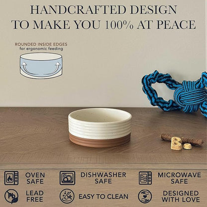 Mora Ceramic Pet Bowl Size Small - Food/Water Dish for Puppy Dogs, Cats, Guinea Pig, Rabbit, Hamster, Snake, ect. 11oz or 2 Cups - Basic Bowls for Your Dog or Cat, Mix and Match for a Set - Vanillla