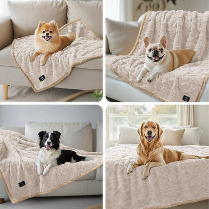 Waterproof Pet Blanket, Liquid Pee Proof Dog Blankets for Sofa Bed Couch, Reversible Sherpa Fleece Furniture Protector Cover for Small Medium Large Dogs Cats,Beige-Thicken X-Large（85" x 57"）