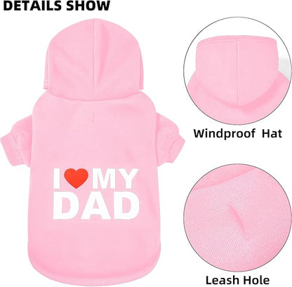 GreenJoy Dog Sweater Dog Hoodie Cold Weather Dog Coat Hooded Sweatshirt for Puppies,Cats, Small Medium Large Dogs (Pink(I Love My Dad), X-Small)