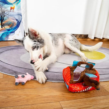 Hollypet Hide and Seek Squeaky Dog Toy, Designed Interactive Puzzle Plush Stuffed Puppy Toys, Farm