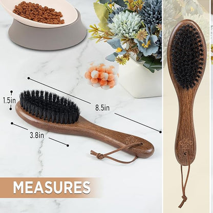 Takavu Boar Bristle Cat Hair Brush, Gentle Grooming Brush with Natural Bristles and Wooden Handle for Sensitive Skin, Pet Cleaning Supplies Keeping Your Cat's Fur Hair Coat Healthy and Shiny