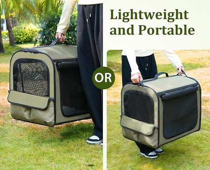 pecute Dog Car Carrier Stable and Light Weight, Expandable Extra Space Dog Carrier for Cars, Breathable Dog Car Crate, Foldable Pet Carrier for Both Indoor and Outdoor Use, Pet Travel Crate Green