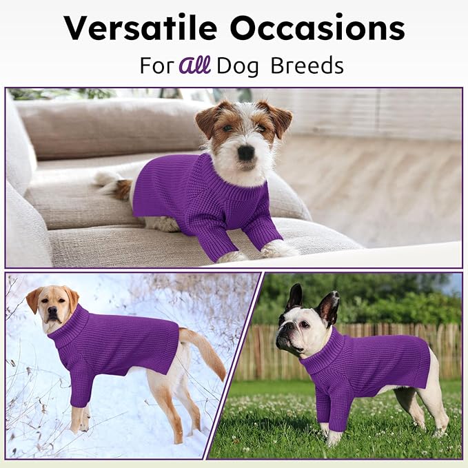 Queenmore Soft Warm Large Dog Sweater, Large Dog Sweaters for Male Dogs, Pet Christmas Sweaters, Extra Large Breeds Kintwear, Turtleneck Pullover Pet Clothes, Purple 3XL