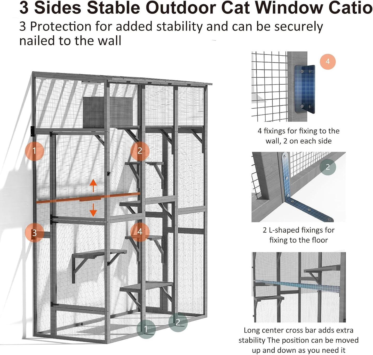 Cat Catio - Extra Large Window Catio Enclosure for Indoor/Outdoor Cats with Multi-Level Platforms, Weatherproof Roof - Spacious Cat Cage Playhouse for Multiple Pets (74.8"x33.5"x100")