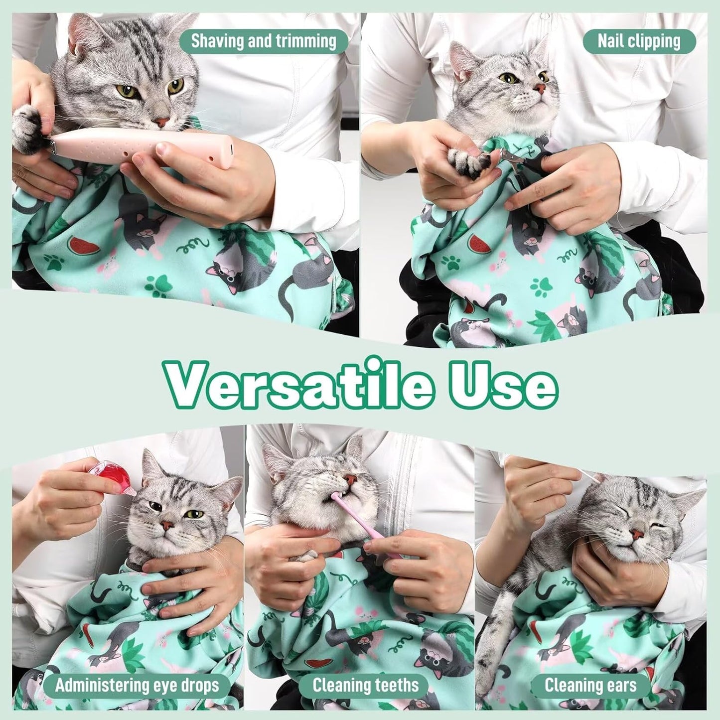 Paw Legend 21.7" Cat Wrap for Grooming Cat Wrap for Cutting Nails Cat Restraint for Nail Clipping Self Adhesive Blanket Restraint Cloth for Cats Within 6lbs