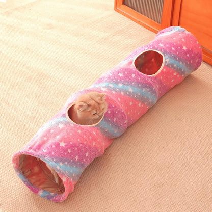 Cat Tunnels for Indoor Cats with Plush Toys Collapsible Glows in The Dark Dog Cat Tunnel Tube Toys Photoluminescent for Indoor Cats Small Dogs Puppy Kitten Rabbit Bunny Ferret Pet Rainbow