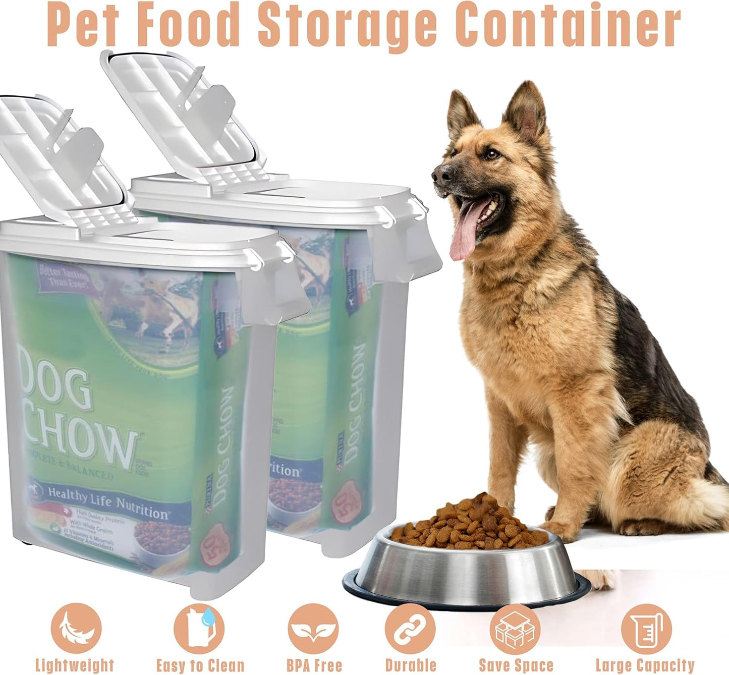 Buddeez Airtight Pet Food Storage Container - 50 QT/50 LB Capacity Dog Food Storage Container, Cat Food Container, Bird Seed Storage Container, Rolling Storage Bin, Air Tight with Handle & Scoop
