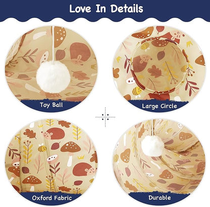 Tempcore Pet Cat Tunnel Tube Cat Toys 3 Way Collapsible, Cat Tunnels for Indoor Cats，Kitty Tunnel Bored Pet Toys Peek Hole Toy Ball Puppy, Kitty, Kitten, Rabbit Khaki Hedgehog