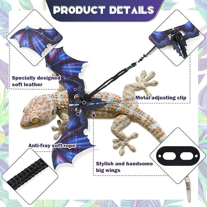 Weewooday 3 Pack Bearded Dragon Leash Harness Removable Lizard Leash for Dragons Reptiles, Safety Outdoor Walking, S, M, L,(Purple)