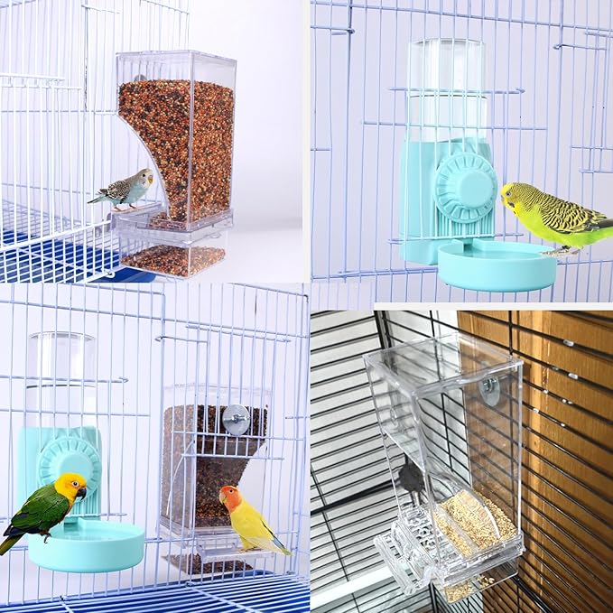 Automatic Bird Water Dispenser, No Mess Bird Feeder for Cage,Parakeet Cage Accessories Feeder and Waterer for Parrots Cockatiel Canary Budgies Finches (Cage Feeding Door Size Over 3.15 * 3.15 inch)