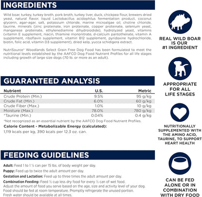NutriSource Grain Free Woodlands Select Recipe Dog Food, Premium Wet Dog Food, 12.3 Ounce (Pack of 12)