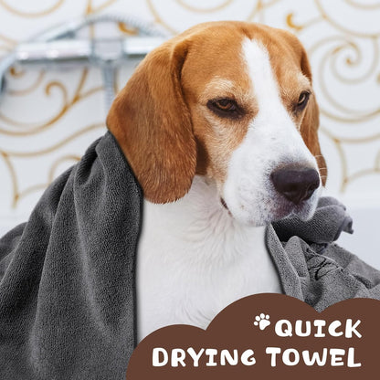 Chumia 4 Pack Dog Towels for Drying Large Microfiber Grooming Tools Absorbent Soft Bath Supplies with Embroidered Paw for Small Medium Pet Products(16 x 32 Inch,Gray, Coffee)