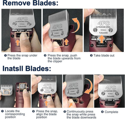 Clipper Blades Pet Grooming Clipper Replacement Blades Detachable Blade Compatible with andis/wahl/Oster Dog Clippers (4FC)