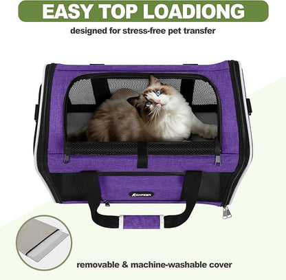 Per Carrier for Cat 18x11x11 Inch FAA Complaint, Kitten Taxi Top Load Soft Cloth Bag, Small Animal Portable in Cabin Crate Shih Tzu Dog Kennel Carry Case, 4-Sided-Ventilated Kitty Purse Purple