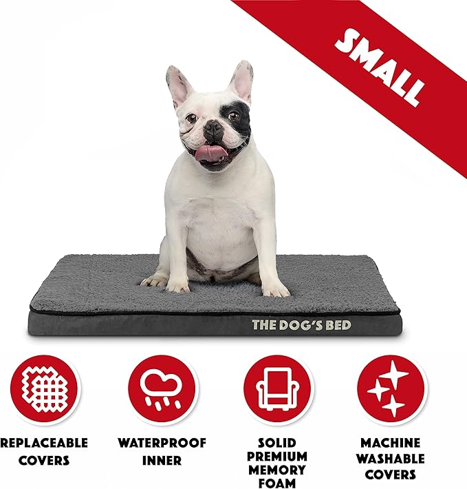 The Dog’s Bed Orthopedic Memory Foam Dog Bed, Small Grey Plush, Pain Relief for Arthritis, Hip & Elbow Dysplasia, Post Surgery, Lameness, Supportive, Calming, Waterproof Washable Cover