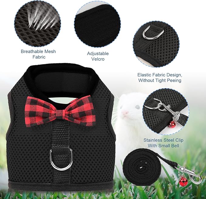 Rypet Animal Harness and Leash - Soft Mesh Pet Harness With Safe Bell, No Pull Comfort Padded Vest for Small Pet Black M