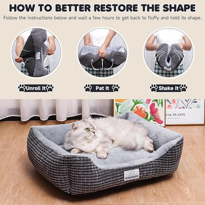Dog Beds for Medium Large Dogs, Fluffy Cat Beds for Indoor Cats, Calming Pet Bed for Puppy and Kitty, Extra Soft & Machine Washable with Anti-Slip Bottom, Grey, 25inches