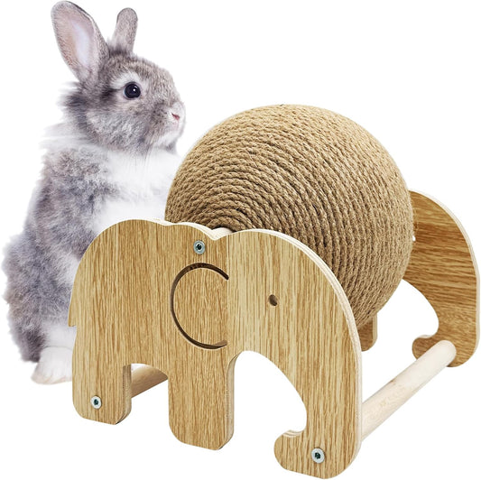 Fhiny Rabbit Scratch Toy, Natural Sisal Rabbit Scratching Ball Cute Sisal Rope Bunny Claw Scratcher Rotating Ball Interactive Toys Nail Scratching Post for Indoor Pets Kittens Ferrets Elephant Shape
