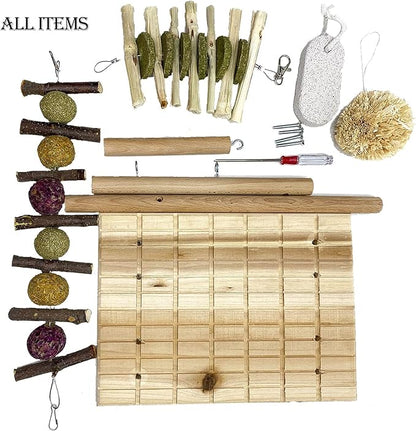 kathson Bunny Chew Toys for Teeth Grinding, Rabbit Wooden Scratch Board Feet Pad Platform Small Animals Play Toy for Guinea Pigs Chinchilla Hamsters Other Rodent Pets(E)