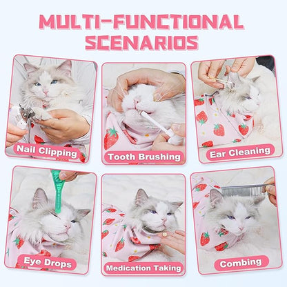 Supet Cat Wrap for Cutting Nails, 2025 Self-Adherent Cat Grooming Wrap, Anti-Escape Calming Cat Swaddle Wrap for Medicine, Nail Clipping, Teeth Brushing, Ear Cleaning