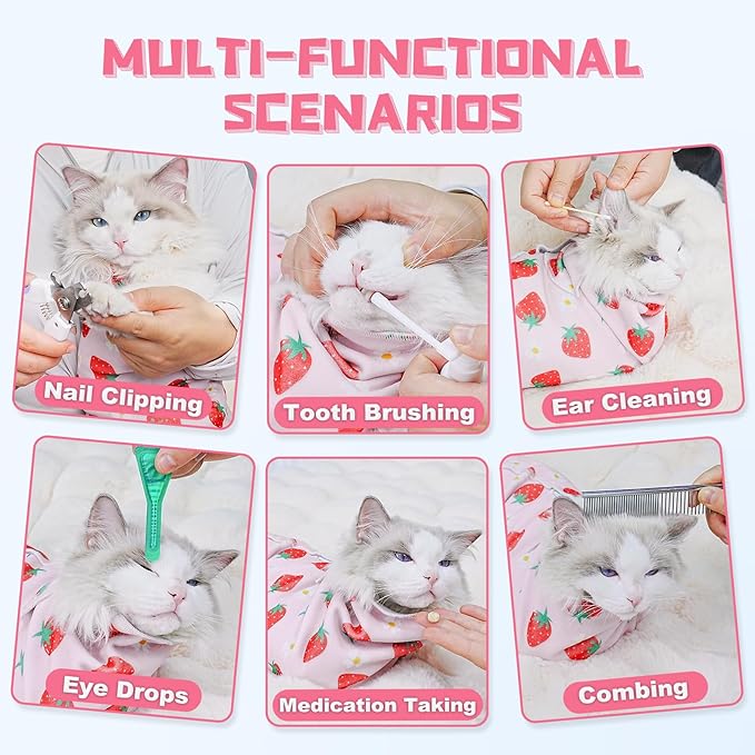 Supet Cat Wrap for Cutting Nails, 2025 Self-Adherent Cat Grooming Wrap, Anti-Escape Calming for Medicine, Nail Clipping, Teeth Brushing, Ear Cleaning