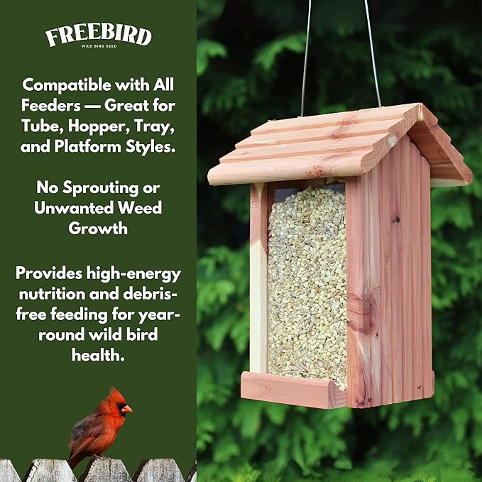 Premium No Mess Bird Seed by Freebird - Peanut Pieces, Sunflower Hearts, Sunflower Chips - 100% Waste Free Bird Food for Finches and Small Songbirds - 7lb Bag