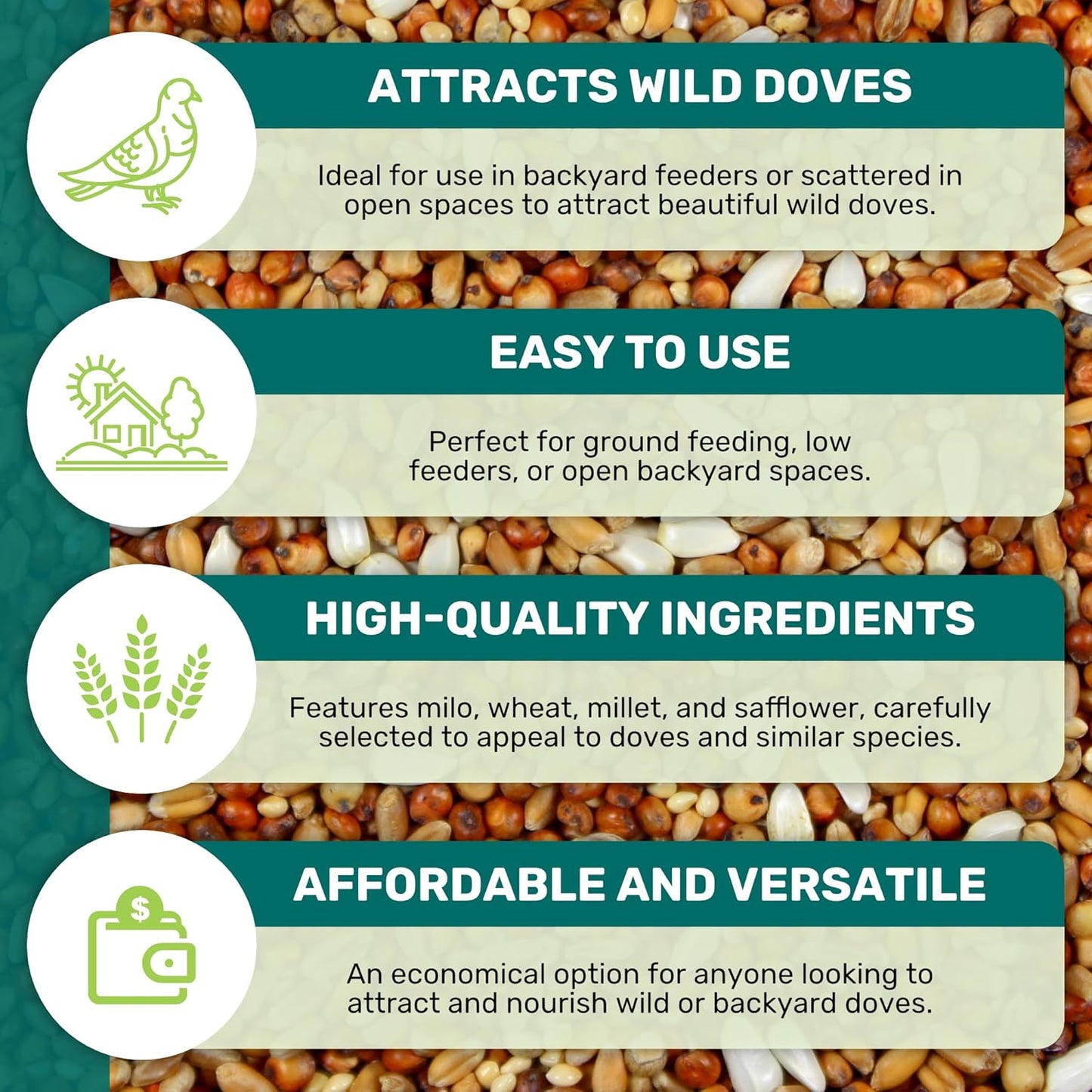 Dove Mix 5 Lbs, Dove Food, Premium Dove Bird Seed, Nut Free Mix Feed for Dove, Nutrient-Rich Mixed Birdseeds, Supports Daily Energy Growth & Healthy Balanced Diet, Bird Seed for Outside Feeders