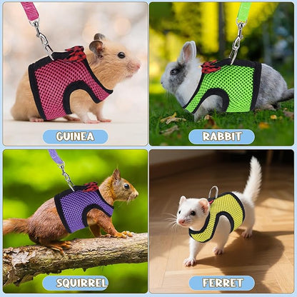 Guinea Pig Harness and Leash, Guinea Pigs Harness, Guinea Pig Leash, Hamster Harness can be Adjusted to Any Size Soft Mesh Harness Leash with Bow for Decoration (2packs)