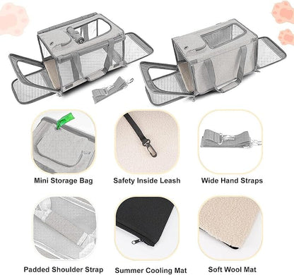 Pet Carrier for Large Cat Soft-Sided Animal Traveling Bag for Medium Cat up to 20lbs / Washable Small Dog Puppy 10 lbs Crate Case with Privacy Curtains for Home Outdoor Travel Beige White